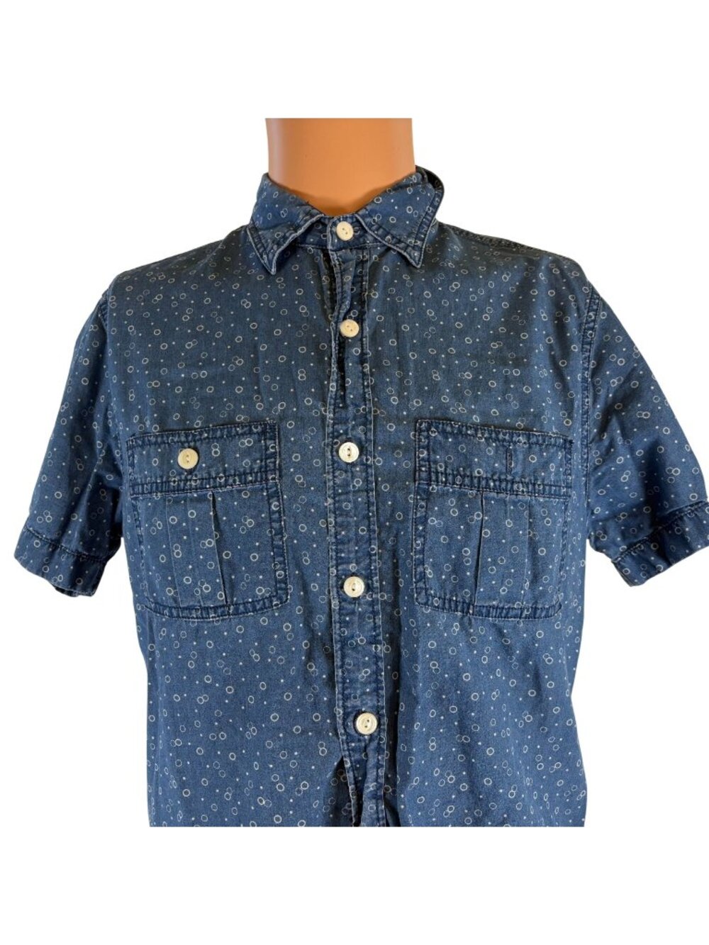 Wallace And Barnes Button Up Shirt Mens Size S Indigo Dyed Polka Dot J Crew